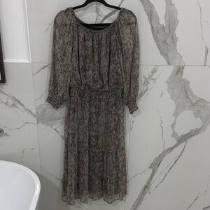 Brown & Tan Animal Print Long Sleeve Off Shoulder Dress